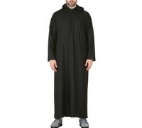 Thobez Men's Hooded Thobe Nehru Collar Islamic Clothing Muslim Kaftan Robe Saudi - Black - Large - Regular