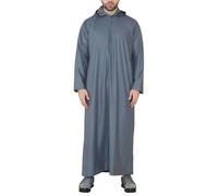 Thobez Men's Hooded Thobe Nehru Collar Islamic Clothing Muslim Kaftan Robe Saudi - Grey - X-Large - Slim