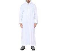 Mens Hooded Thobe Hood Jubba Nehru Stand Collar Islamic Clothing Muslim Kaftan Robe Saudi Slim Regular Fit - White Regular S - 52