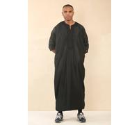 Thobez Men's Moroccan Thobe Gandoura Short Sleeve Jubba Islamic Clothing Kaftan Eid Robe Arab Embroidery in Black | Size: 56R Thobez Black 56R