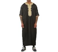 Moroccan Thobe Gandoura Short Sleeve Jubba Islamic Clothing Kaftan Eid Robe Arab Embroidery Thobez Gold 60R