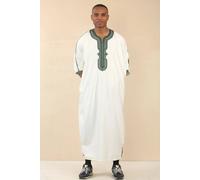 Thobez Men's Moroccan Thobe Gandoura Short Sleeve Jubba Islamic Clothing Kaftan Eid Robe Arab Embroidery in White | Size: 58R Thobez White 58R