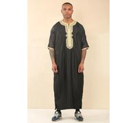 Moroccan Thobe Gandoura Short Sleeve Jubba Islamic Clothing Kaftan Eid Robe Arab Embroidery Thobez Gold 60R