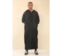 Thobez Men's Moroccan Thobe Gandoura Short Sleeve Jubba Islamic Clothing Kaftan Eid Robe Arab Embroidery in Black | Size: 62R Thobez Black 62R