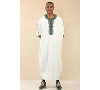 Thobez Men's Moroccan Thobe Gandoura Short Sleeve Jubba Islamic Clothing Kaftan Eid Robe Arab Embroidery in White | Size: 60R Thobez White 60R