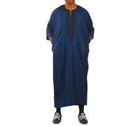 Thobez Men's Moroccan Thobe Gandoura Short Sleeve Jubba Islamic Clothing Kaftan Eid Robe Arab Embroidery - Navy 60