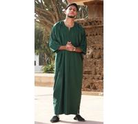 Thobez Men's Moroccan Thobe Gandoura Short Sleeve Jubba Kaftan Eid Robe Arab Embroidery in Green | Size: 60R Thobez Green 60R