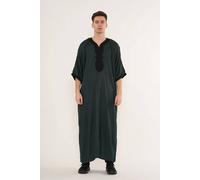 Thobez Men's Moroccan Thobe Half Sleeve Gandoura Embroidery Kaftan Eid Ramadan in Dark Green | Size: 52R Thobez Dark Green 52R