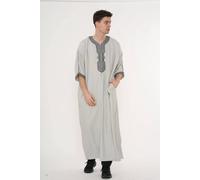 Thobez Men's Moroccan Thobe Half Sleeve Gandoura Embroidery Kaftan Eid Ramadan in Grey | Size: 56R Thobez Grey 56R