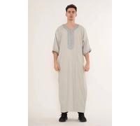 Thobez Men's Moroccan Thobe Half Sleeve Gandoura Embroidery Kaftan Eid Ramadan in Light Grey | Size: 52R Thobez Light Grey 52R