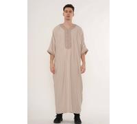 Thobez Men's Moroccan Thobe Half Sleeve Gandoura Embroidery Kaftan Eid Ramadan in Nude | Size: 56R Thobez Nude 56R