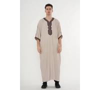 Thobez Men's Moroccan Thobe Half Sleeve Gandoura Embroidery Kaftan Eid Ramadan in Off-White | Size: 58R Thobez Off-White 58R