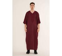 Thobez Men's Moroccan Thobe Half Sleeve Gandoura Embroidery Kaftan Eid Ramadan in Wine | Size: 62R Thobez Wine 62R