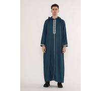 Thobez Men's Moroccan Thobe Hooded Djellaba Gandoura Embroidery Kaftan Eid Robe in Blue | Size: 60R Thobez Blue 60R
