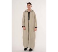 Thobez Men's Moroccan Thobe Hooded Djellaba Gandoura Embroidery Kaftan Eid Robe in Grey | Size: 56R Thobez Grey 56R