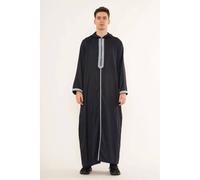 Thobez Men's Moroccan Thobe Hooded Djellaba Gandoura Embroidery Kaftan Eid Robe in Navy | Size: 58R Thobez Navy 58R
