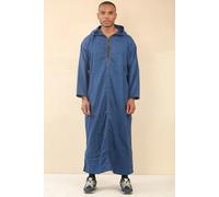 Thobez Men's Moroccan Thobe Hooded Djellaba Jubba Islamic Clothing Kaftan Eid Robe Arab Warm Coat in Blue | Size: 60R Thobez Blue 60R