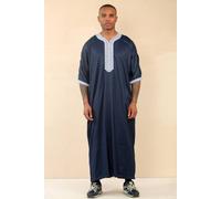 Thobez Men's Moroccan Thobe Short Sleeve Gandoura Embroidery in Navy | Size: 60R Thobez Navy 60R