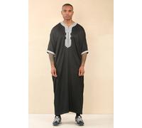Thobez Men's Moroccan Thobe Short Sleeve Gandoura Embroidery Kaftan Jubba in Black | Size: 52R Thobez Black 52R