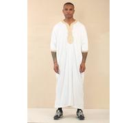 Thobez Men's Moroccan Thobe Short Sleeve Gandoura Embroidery Kaftan Jubba in White | Size: 56R Thobez White 56R