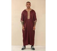 Thobez Men's Moroccan Thobe Short Sleeve Gandoura Kaftan in Maroon | Size: 60R Thobez Maroon 60R