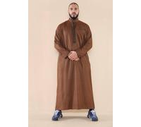 Thobez Men's Muslim Islam Eid Nehru Collar Thobe in Brown | Size: 54R Thobez Brown 54R