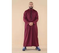 TruClothing Mens Thobe Jubba Nehru Stand Collar Islamic Clothing Muslim Cotton Kaftan Embroidery Eid Robe Saudi - Wine S - 52