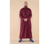 Thobez Men's Thobe Jubba Nehru Islamic Clothing Muslim Cotton Kaftan Embroidery Eid Robe - Wine - 2XL
