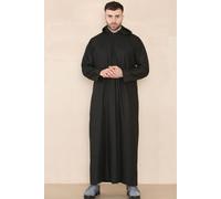 Mens Hooded Thobe Hood Jubba Nehru Stand Collar Islamic Clothing Muslim Kaftan Robe Saudi Slim Regular Fit - Black Regular L - 56