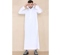 Mens Hooded Thobe Hood Jubba Nehru Stand Collar Islamic Clothing Muslim Kaftan Robe Saudi Slim Regular Fit - White Regular XXL - 60