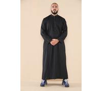 Mens Thobe Jubba Nehru Stand Collar Islamic Clothing Muslim Cotton Kaftan Dress Robe Saudi - Black M - 54
