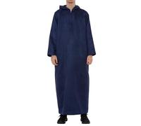 Thobez Men's Navy Hooded Suede Thobe Emirati Omani Zipped Jubba Islamic Clothing Kaftan Eid Robe - Navy L-56