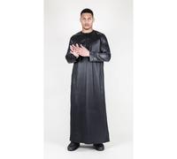 Thobez Men's Satin Emirati Thobe Islamic Clothing in Black | Size: 54R Thobez Black 54R