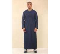 Thobez Men's Thobe Emirati Omani Jubba Islamic Clothing Muslim Kaftan Eid Robe Arab Gold Embroidery in Navy | Size: 52R Thobez Navy 52R
