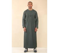 Men's Thobe Emirati Omani Jubba Islamic Clothing Muslim Kaftan Eid Robe Arab Gold Embroidery - Green 54