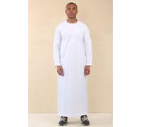 Thobez Men's Thobe Emirati Omani Jubba Islamic Clothing Muslim Kaftan Eid Robe Arab Gold Embroidery in White | Size: 60R Thobez White 60R