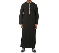 Thobez Men's Thobe Emirati Omani Jubba Islamic Clothing Muslim Kaftan Eid Robe Arab Gold Tassel Embroidery - Black 52