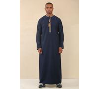 Thobez Men's Thobe Emirati Omani Jubba Islamic Clothing Muslim Kaftan Eid Robe Arab Gold Tassel Embroidery in Navy | Size: 52R Thobez Navy 52R
