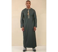 Thobez Men's Thobe Emirati Omani Jubba Islamic Clothing Muslim Kaftan Eid Robe Arab Gold Tassel Embroidery in Green | Size: 52R Thobez Green 52R