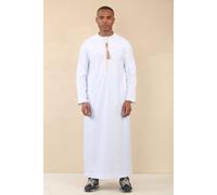 Thobez Men's Thobe Emirati Omani Jubba Islamic Clothing Muslim Kaftan Eid Robe Arab Gold Tassel Embroidery in White | Size: 58R Thobez White 58R