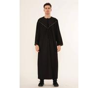 Thobez Men's Thobe Emirati Omani Jubba Muslim Kaftan Eid Robe Embroidery in Black | Size: 54R Thobez Black 54R