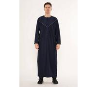 Thobez Men's Thobe Emirati Omani Jubba Muslim Kaftan Eid Robe Embroidery in Navy | Size: 54R Thobez Navy 54R