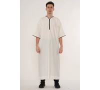 Thobez Men's Thobe Emirati Omani Jubba Muslim Kaftan Half Sleeve Chest Zipper in Cream | Size: 54R Thobez Cream 54R