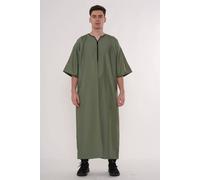 Thobez Men's Thobe Emirati Omani Jubba Muslim Kaftan Half Sleeve Chest Zipper in Olive | Size: 56R Thobez Olive 56R