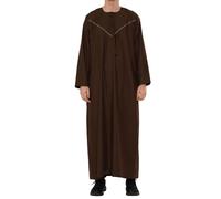 Thobez Men's Thobe Emirati Omani Zipped Jubba Islamic Clothing Embroidery Muslim Kaftan Eid Robe String Tassel - Brown 54