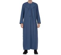Thobez Men's Thobe Emirati Omani Zipped Jubba Islamic Clothing Embroidery Muslim Kaftan Eid Robe String Tassel - Blue 54