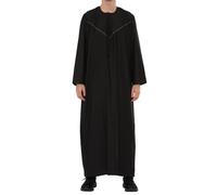 Thobez Men's Thobe Emirati Omani Zipped Jubba Islamic Clothing Embroidery Muslim Kaftan Eid Robe String Tassel - Black 58