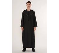 Thobez Men's Thobe Emirati Omani Zipped Jubba Islamic Embroidery Muslim Kaftan Eid in Black | Size: 56R Thobez Black 56R
