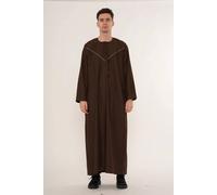 Thobez Men's Thobe Emirati Omani Zipped Jubba Islamic Embroidery Muslim Kaftan Eid in Dark Brown | Size: 60R Thobez Dark Brown 60R
