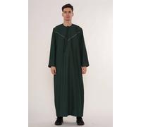 Thobez Men's Thobe Emirati Omani Zipped Jubba Islamic Embroidery Muslim Kaftan Eid in Dark Green | Size: 56R Thobez Dark Green 56R